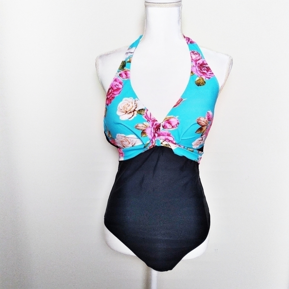 Cupshe Floral Color Block One Piece Swimsuit NWT